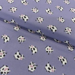 Tissu Coton Imprimé Creanous 108 cm de Largeur 100% Coton vendu par 50 cm - cows blue