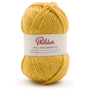 Pelote Phildar Phil Imaginaire 3.5 - 50g, 125m, 50% Laine, Aiguille 3.5 - jaune d'or