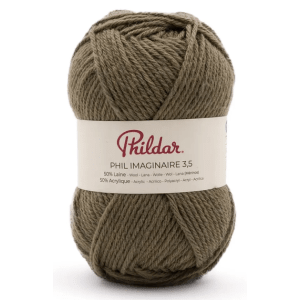 Pelote Phildar Phil Imaginaire 3.5 - 50g, 125m, 50% Laine, Aiguille 3.5 - kaki