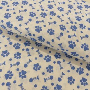 Tissu Coton Imprimé Creanous 108 cm de Largeur 100% Coton vendu par 50 cm - paw prints bleu