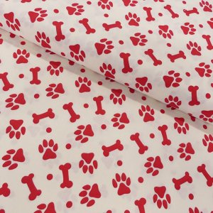 Tissu Coton Imprimé Creanous 108 cm de Largeur 100% Coton vendu par 50 cm - paw prints rouge