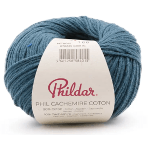 Fil Phildar Cachemire Coton 50g 90% Coton 10% Cachemire 155m - petrole