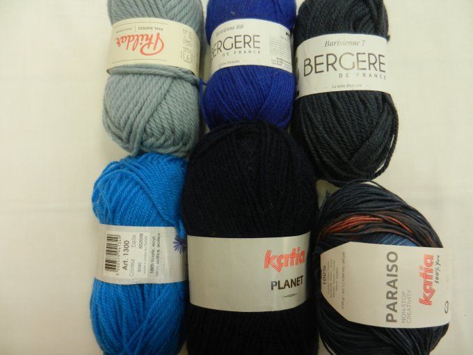 lot 74 : 6 pelotes mixte bleu