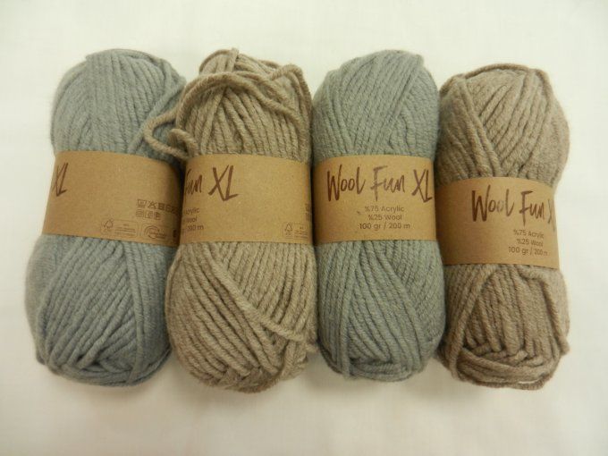 lot 167 : 4 pelotes wool fun xl gris taupe