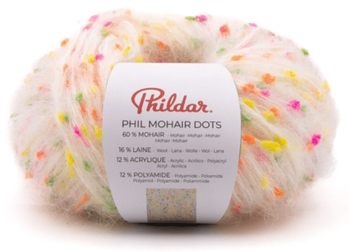 phil mohair dots 50g 62m  60% mohair - 16% laine - 12% acrylique 